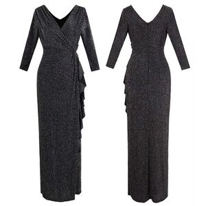 Elegant Black Sparkle Maxi Dress with Ruffle Side